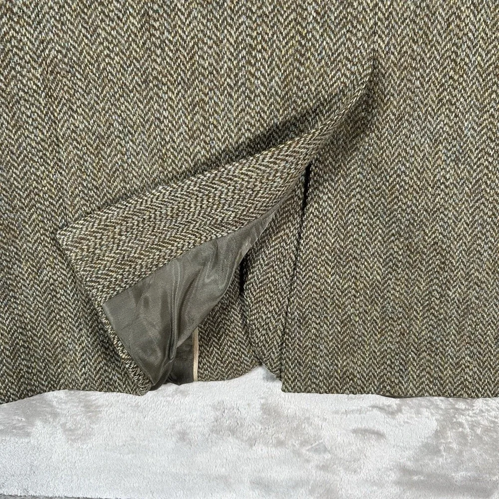 VTG Harris Tweed Blazer Mens 44L Brown Herringbone Wool Handwoven Sport Coat